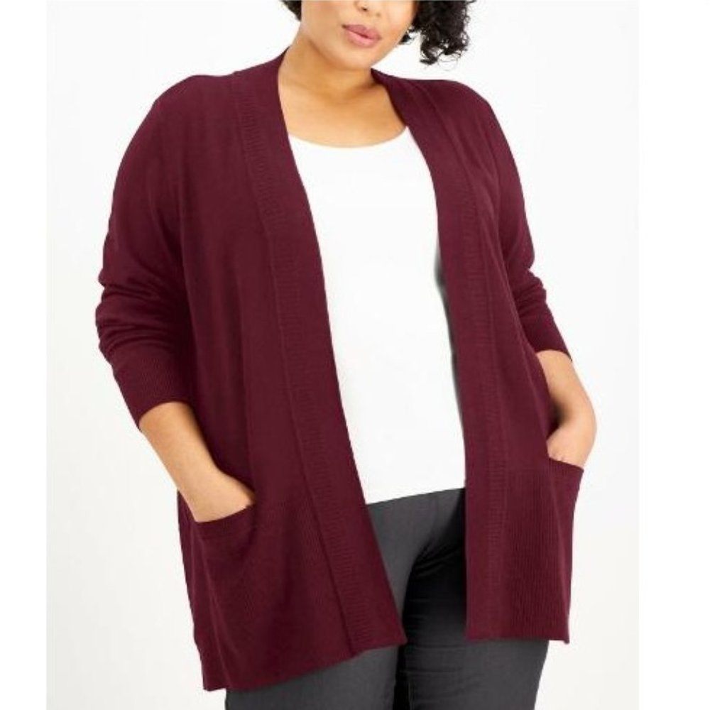 NWT Karen Scott Plus Size Ribbed Open Front Cardigan Sweater